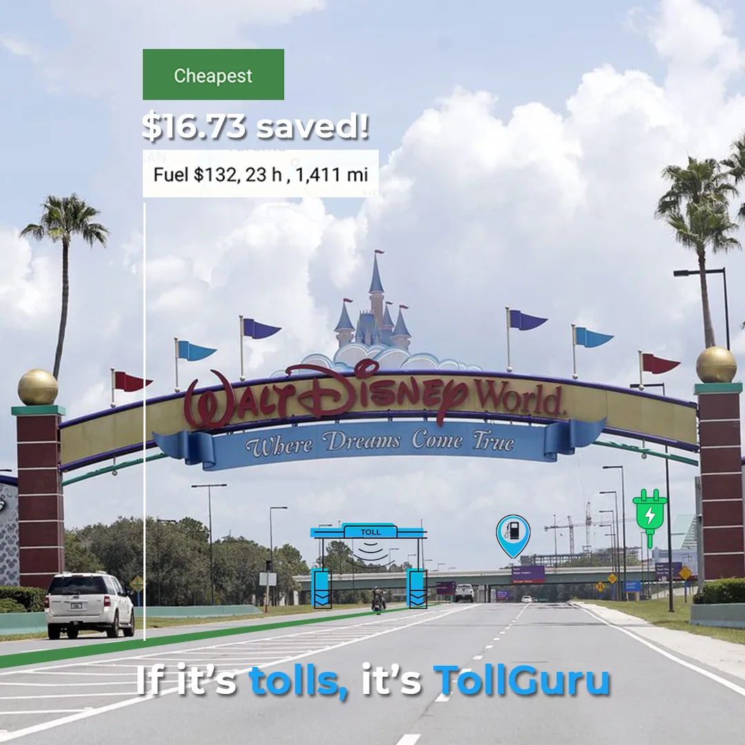 Use TollGuru Disney World Toll Calculator to calculate tolls and fuel expenses for trip to Disney World.